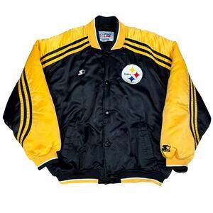 Vintage Starter Pittsburgh Steelers NFL Satin Jacket Black Yellow Pro Line XL